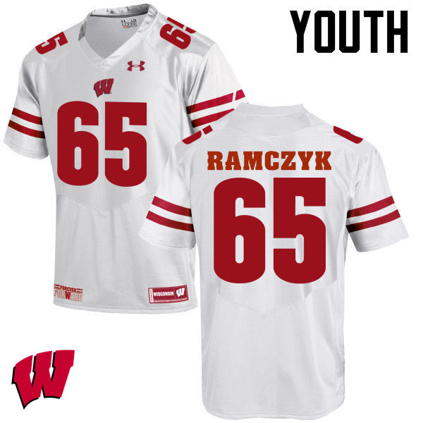 Youth Wisconsin Badgers #65 Ryan Ramczyk College Football Jerseys-White - Click Image to Close